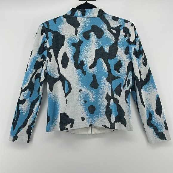 NEW MING WANG Blue and Black Abstract Knit Blazer Tailored Fit Size Petite XS - Picture 2 of 14
